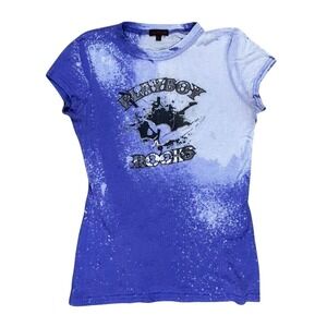 Playboy T-Shirt Women's Y2K Graphic Streetwear Semi Sheer Tee Purple Black Small